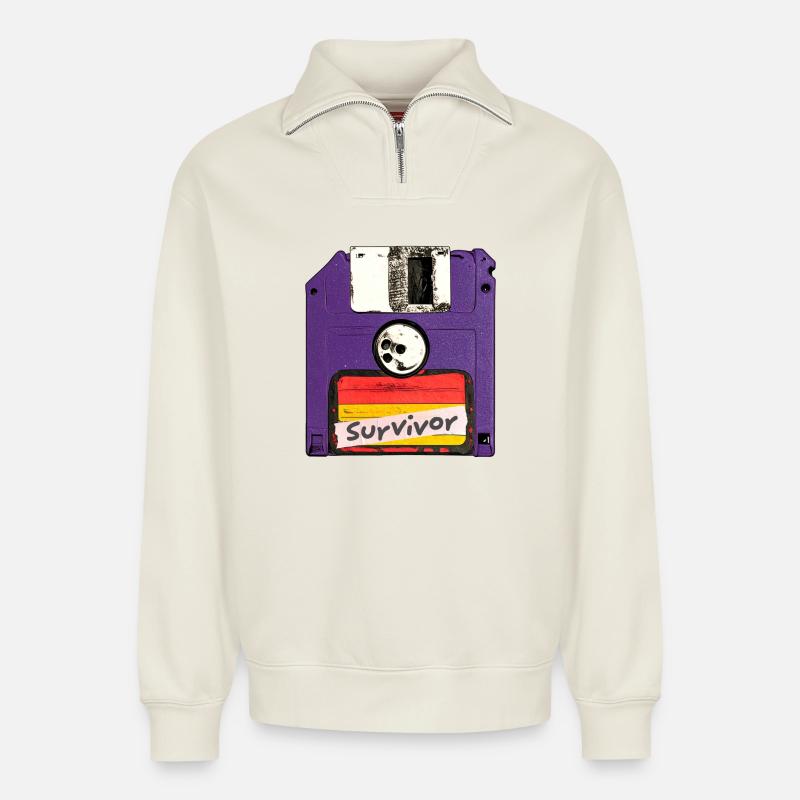 Überlebende Kasette - Relaxed Unisex Organic Half Zip Sweatshirt – von SPREAD - Naturweiß