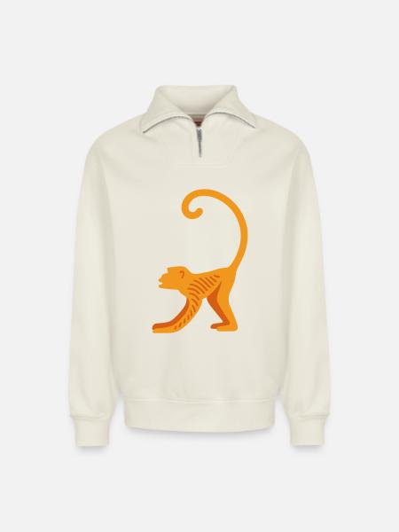 Orangutan line logo - Relaxed Unisex Organic Half Zip Sweatshirt – by SPREAD - off white