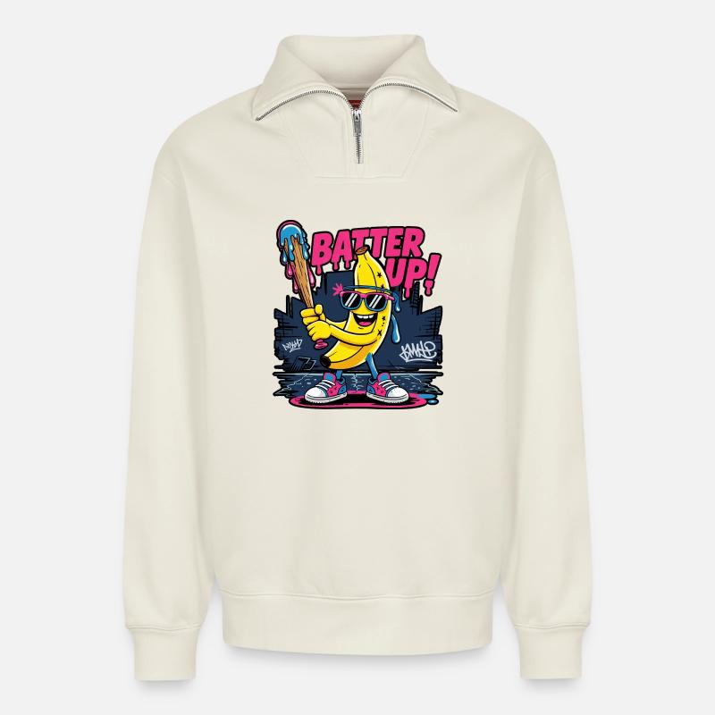 Cool Banana Baseball Neon Style - Relaxed Unisex Organic Half Zip Sweatshirt – von SPREAD - Naturweiß