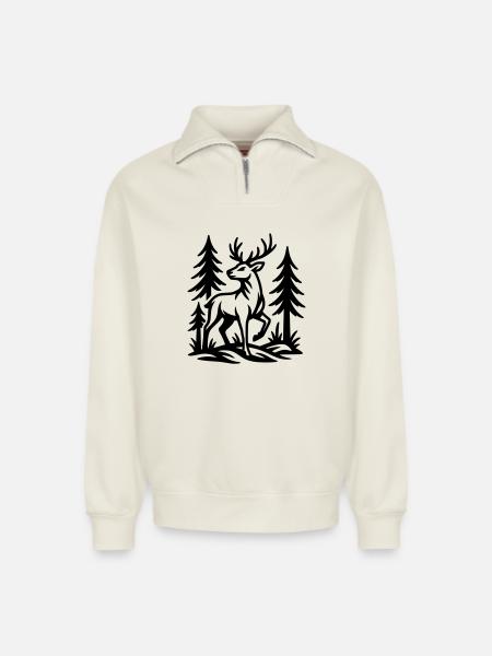 roe deer - Relaxed Unisex Organic Half Zip Sweatshirt – by SPREAD - off white