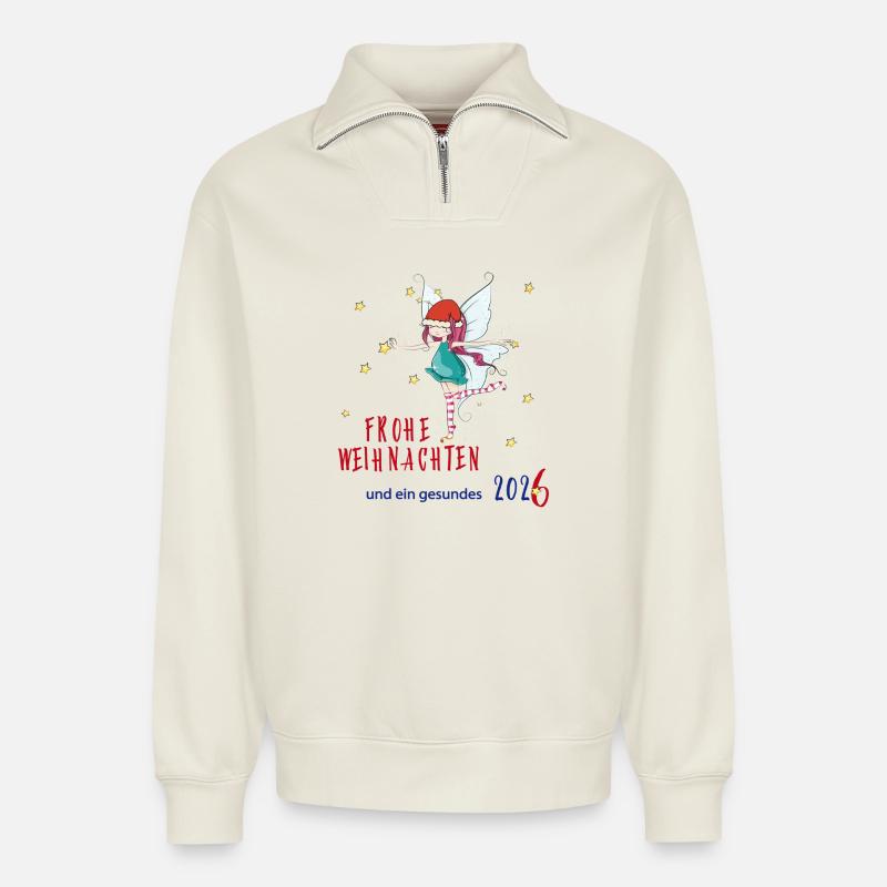 Joyeux Noël - Sweat unisexe décontracté en coton biologique à demi-zip – de SPREAD - blanc cassé