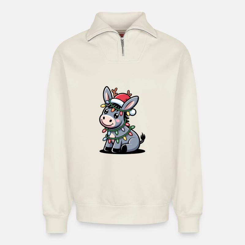 Esel Elfe Weihnachten - Relaxed Unisex Organic Half Zip Sweatshirt – von SPREAD - Naturweiß