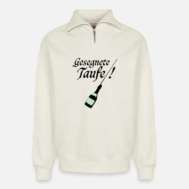 Taufe - Relaxed Unisex Organic Half Zip Sweatshirt – von SPREAD - Naturweiß
