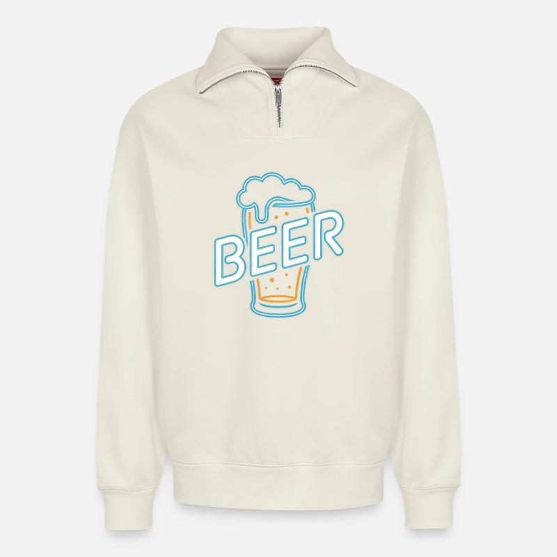 Bier – Cool Beer Logo - Relaxed Unisex Organic Half Zip Sweatshirt – von SPREAD - Naturweiß