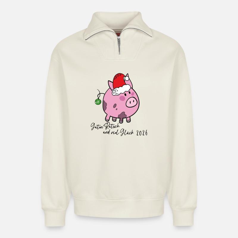 Glücksschwein Neujahr - Relaxed Unisex Organic Half Zip Sweatshirt – von SPREAD - Naturweiß