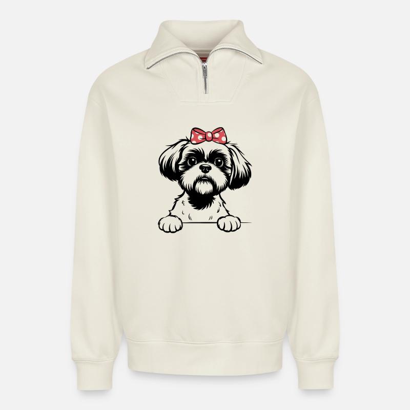 shih Tzu - Relaxed Unisex Organic Half Zip Sweatshirt – von SPREAD - Naturweiß