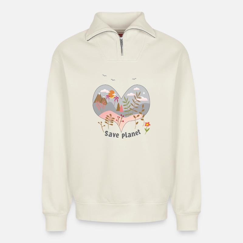 save planet - Relaxed Unisex Organic Half Zip Sweatshirt – von SPREAD - Naturweiß