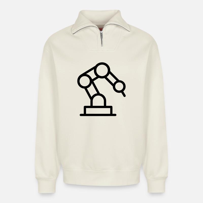 robotic arm - Relaxed Unisex Organic Half Zip Sweatshirt – by SPREAD - off white