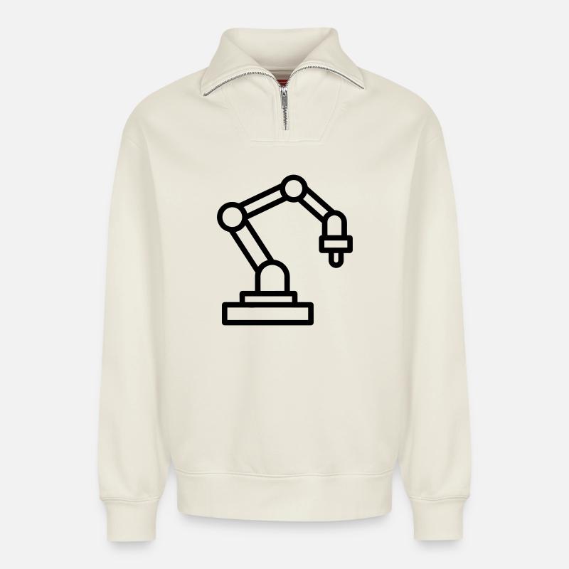 bras robotique - Sweat unisexe décontracté en coton biologique à demi-zip – de SPREAD - blanc cassé