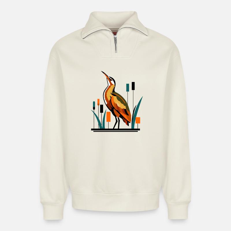 Rohrdommel  - Relaxed Unisex Organic Half Zip Sweatshirt – von SPREAD - Naturweiß