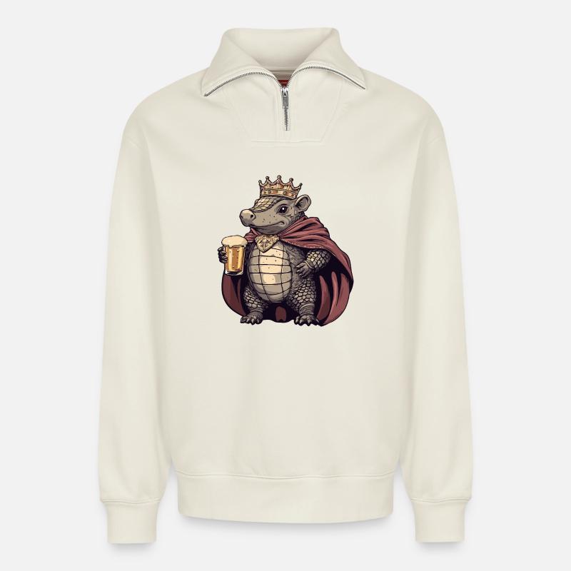 Roi de la bière Armadillo - Sweat unisexe décontracté en coton biologique à demi-zip – de SPREAD - blanc cassé