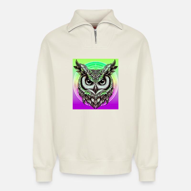Eule - Relaxed Unisex Organic Half Zip Sweatshirt – von SPREAD - Naturweiß