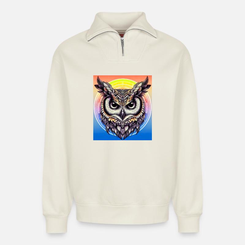 Eule - Relaxed Unisex Organic Half Zip Sweatshirt – von SPREAD - Naturweiß