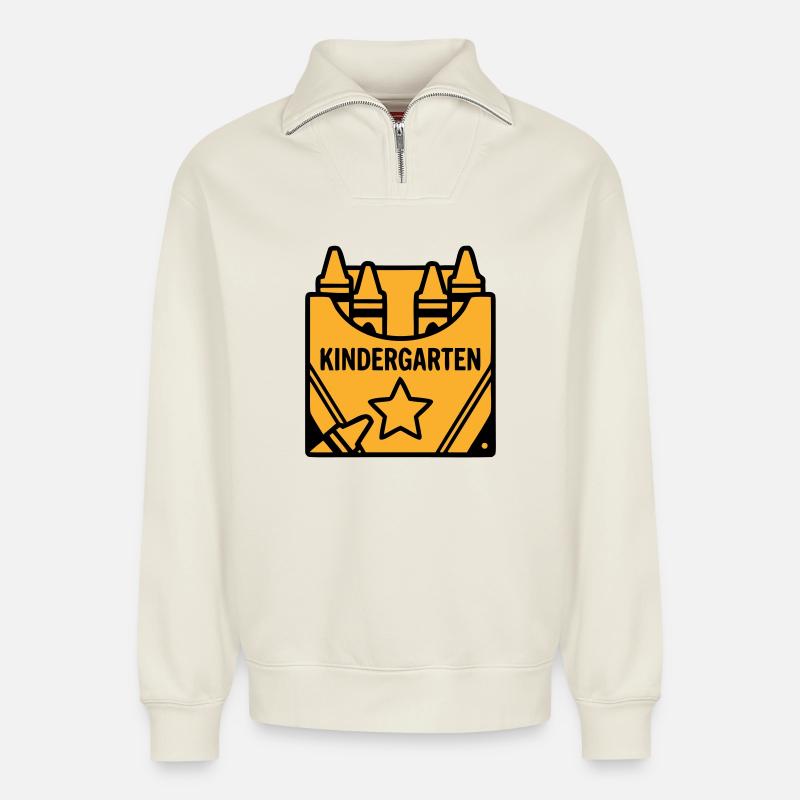 Wachsmalstifte Kindergarten Logo - Relaxed Unisex Organic Half Zip Sweatshirt – von SPREAD - Naturweiß