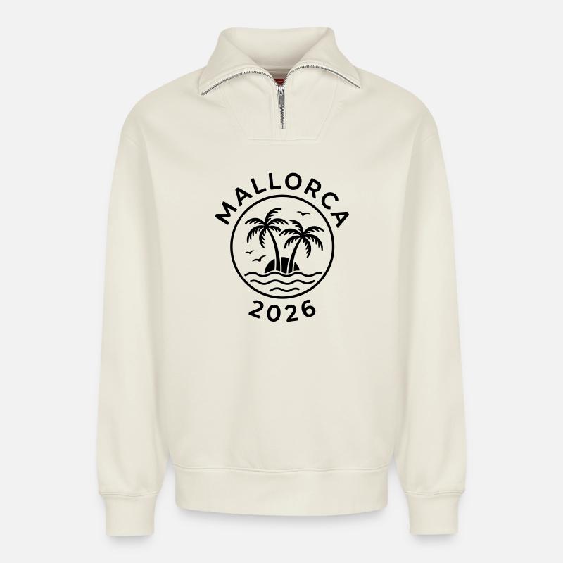 Mallorca 2026 - Relaxed Unisex Organic Half Zip Sweatshirt – by SPREAD - off white