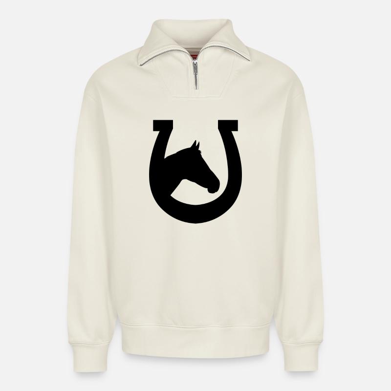 Hufeisen - Relaxed Unisex Organic Half Zip Sweatshirt – von SPREAD - Naturweiß