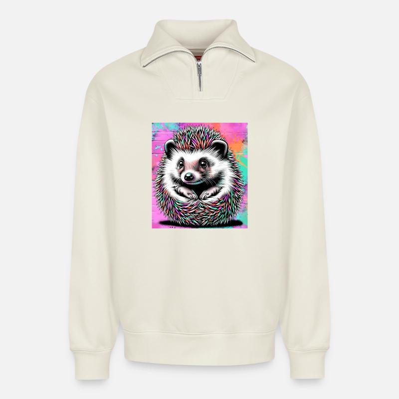 Igel - Relaxed Unisex Organic Half Zip Sweatshirt – von SPREAD - Naturweiß