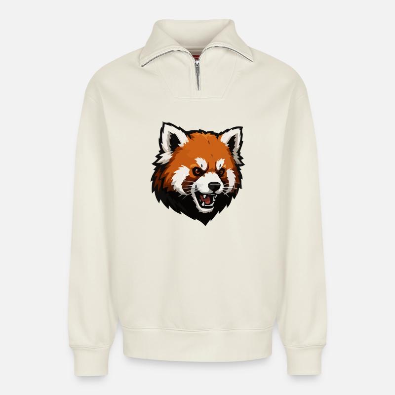 Aggressive Fox - Relaxed Unisex Organic Half Zip Sweatshirt – by SPREAD - off white