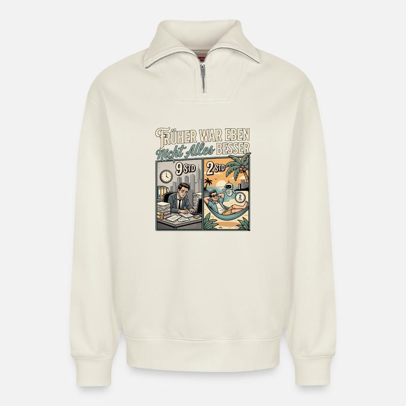 KI Experte - Relaxed Unisex Organic Half Zip Sweatshirt – von SPREAD - Naturweiß