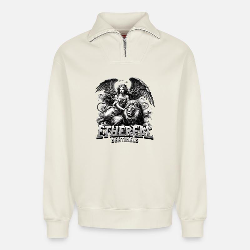 Wächter der Ätherwelt - Relaxed Unisex Organic Half Zip Sweatshirt – von SPREAD - Naturweiß