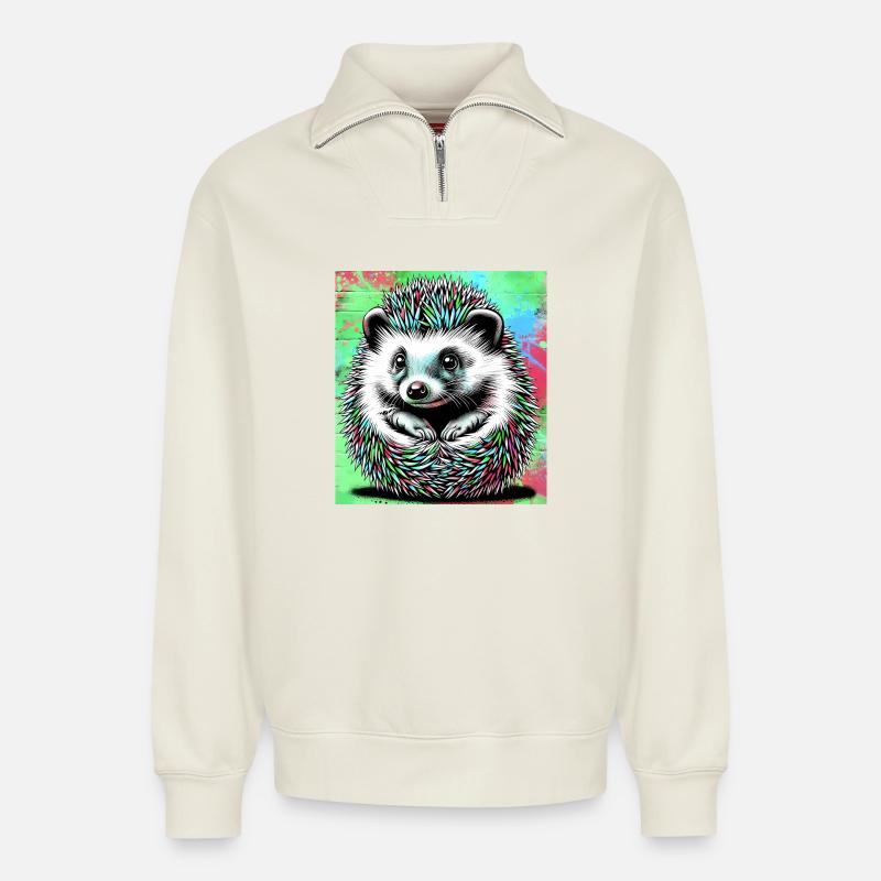 Igel - Relaxed Unisex Organic Half Zip Sweatshirt – von SPREAD - Naturweiß
