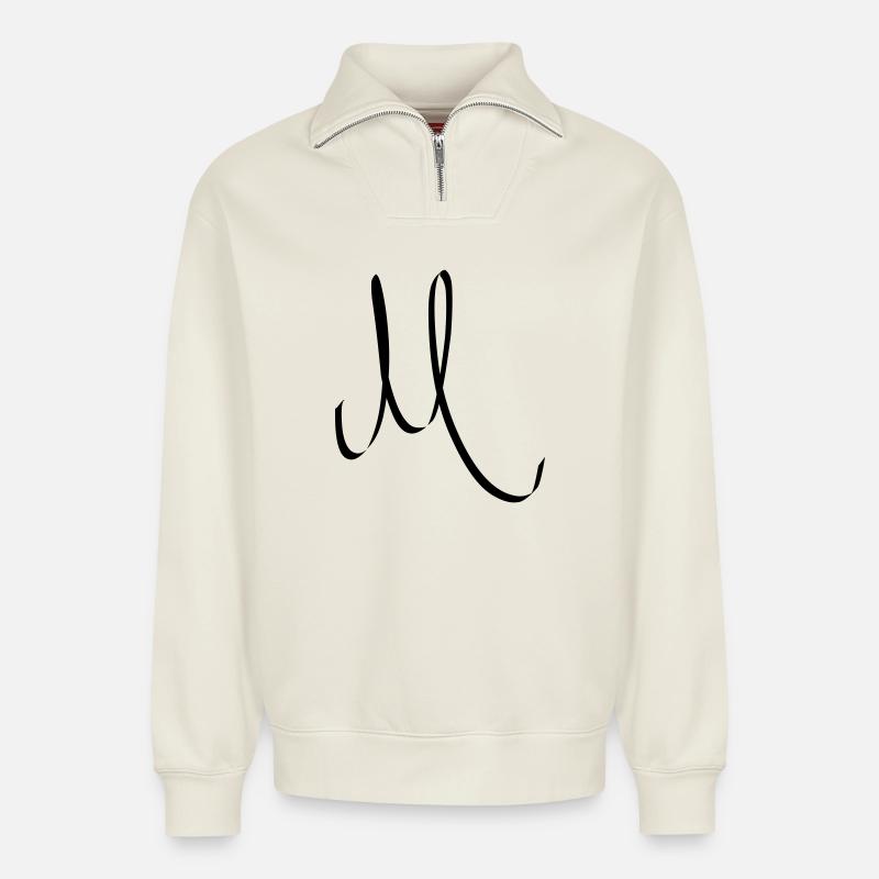 Buchstabe M - Relaxed Unisex Organic Half Zip Sweatshirt – von SPREAD - Naturweiß