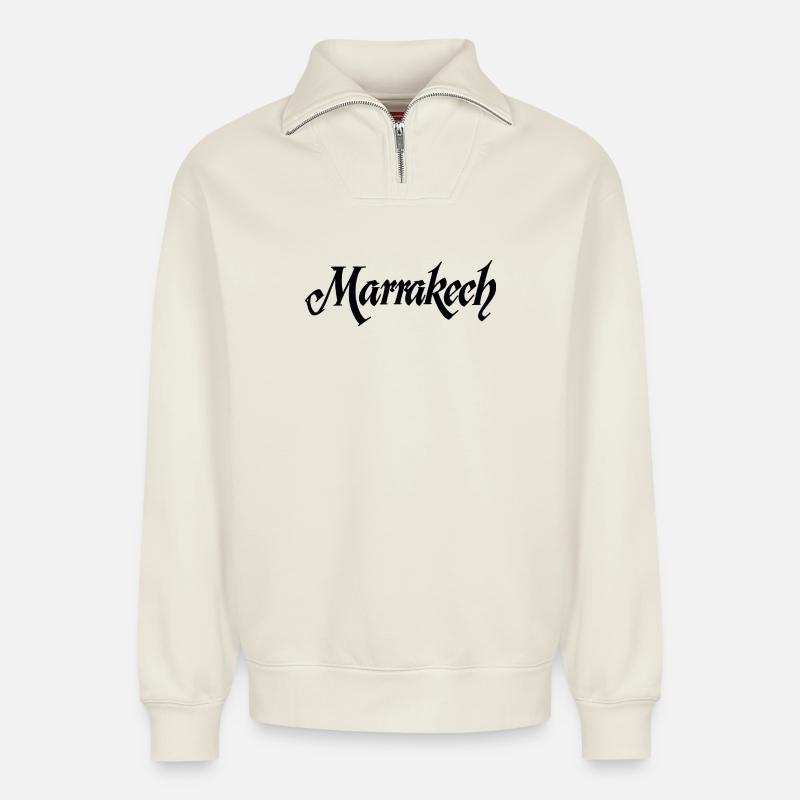 Marrakech Rote Stadtmauer Muster - Relaxed Unisex Organic Half Zip Sweatshirt – von SPREAD - Naturweiß