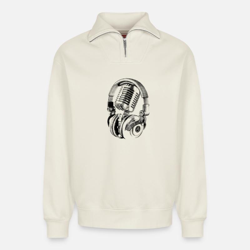Microphone - Relaxed Unisex Organic Half Zip Sweatshirt – by SPREAD - off white