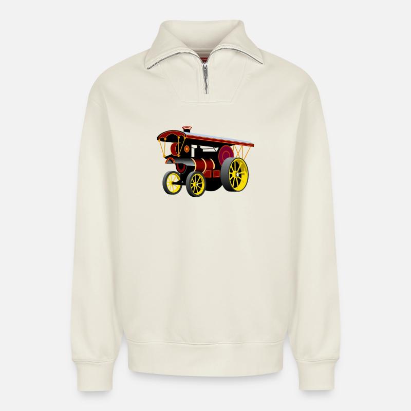 Steam Engine Nostalgia - Relaxed Unisex Organic Half Zip Sweatshirt – by SPREAD - off white