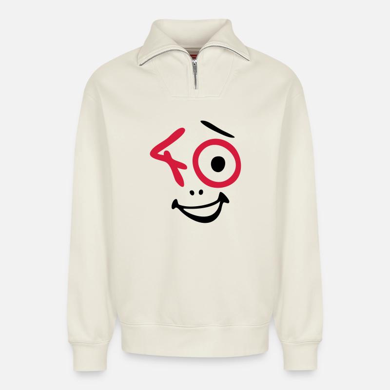 Toll, 40 Jahre ! - Relaxed Unisex Organic Half Zip Sweatshirt – von SPREAD - Naturweiß