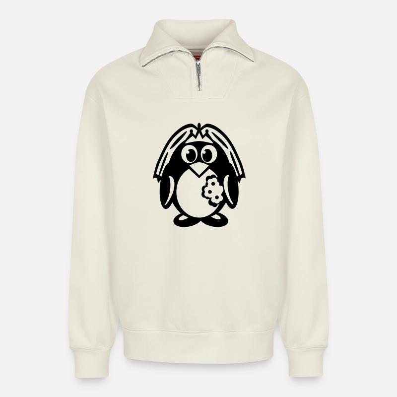 pinguinbraut - Relaxed Unisex Organic Half Zip Sweatshirt – von SPREAD - Naturweiß