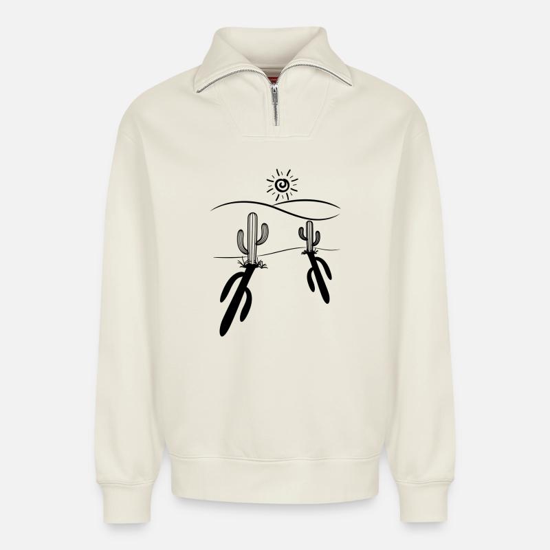 Kaktus - Relaxed Unisex Organic Half Zip Sweatshirt – von SPREAD - Naturweiß
