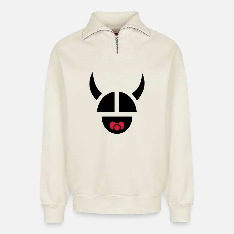 Viking enfant - Sweat unisexe décontracté en coton biologique à demi-zip – de SPREAD - blanc cassé