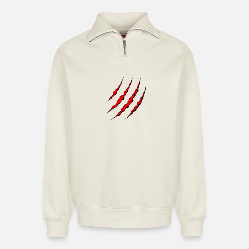 Scratch marks Wolf claw - Relaxed Unisex Organic Half Zip Sweatshirt – by SPREAD - off white