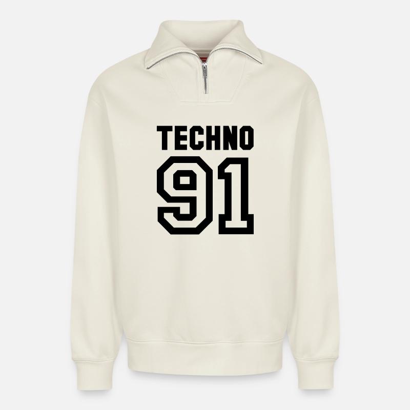 TECHNO Rave Techno 90s 90er - Relaxed Unisex Organic Half Zip Sweatshirt – von SPREAD - Naturweiß