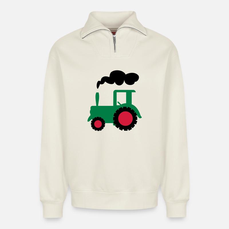 traktor trecker landwirtschaft - Relaxed Unisex Organic Half Zip Sweatshirt – von SPREAD - Naturweiß
