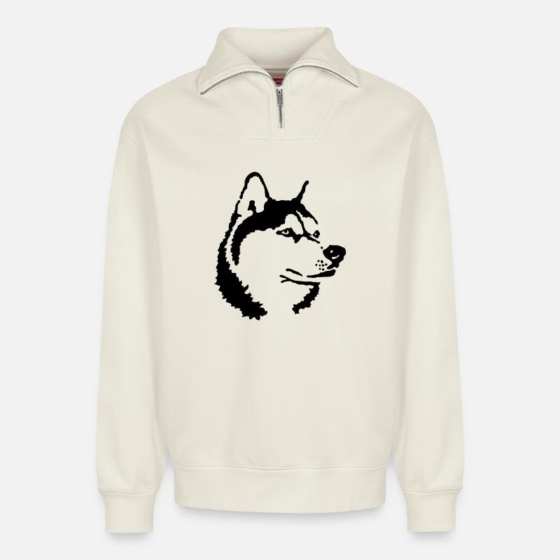 Husky - Sweat unisexe décontracté en coton biologique à demi-zip – de SPREAD - blanc cassé