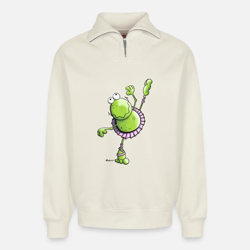 Ballet Frog - Relaxed Unisex Organic Half Zip Sweatshirt – by SPREAD - off white
