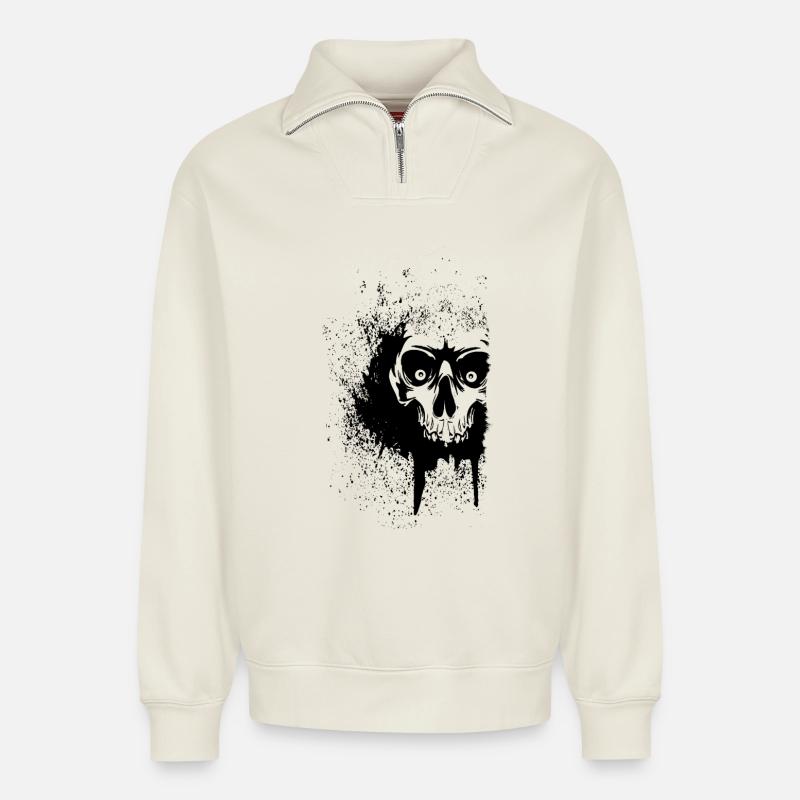 Schädel - Relaxed Unisex Organic Half Zip Sweatshirt – von SPREAD - Naturweiß