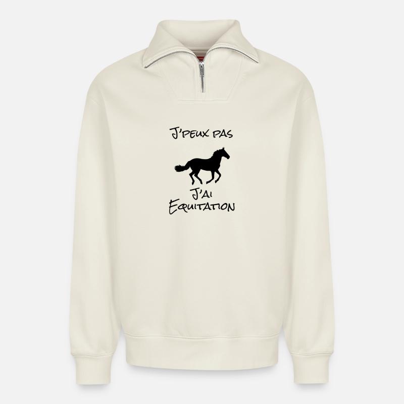 J'peux pas j'ai Equitation - Sweat unisexe décontracté en coton biologique à demi-zip – de SPREAD - blanc cassé