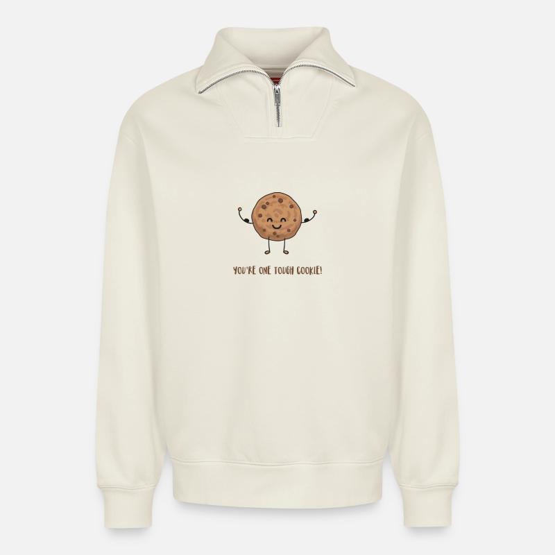 Biscuit - Sweat unisexe décontracté en coton biologique à demi-zip – de SPREAD - blanc cassé