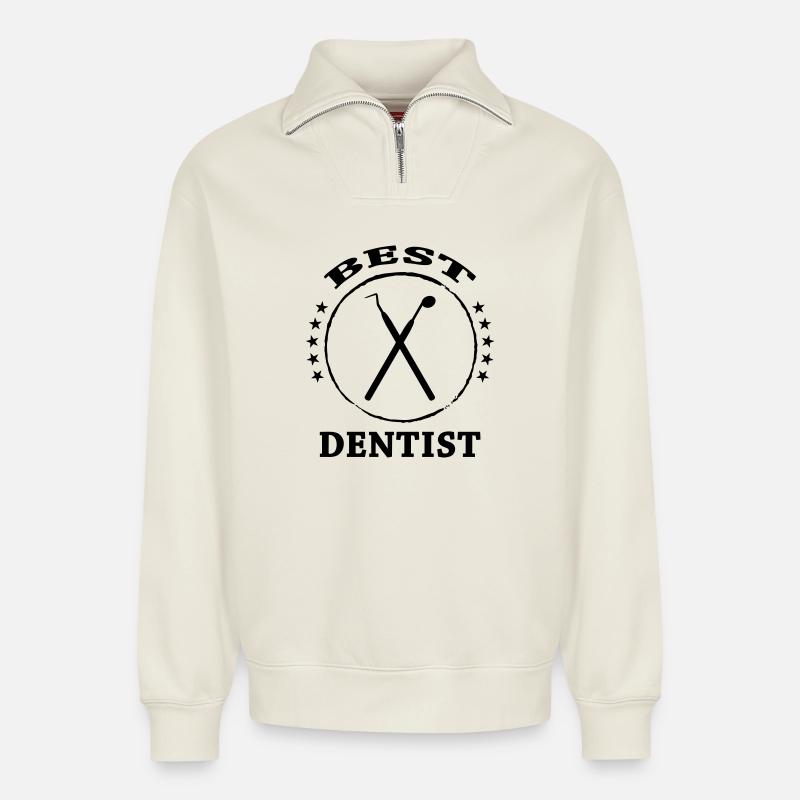 Dentist - Relaxed Unisex Organic Half Zip Sweatshirt – by SPREAD - off white