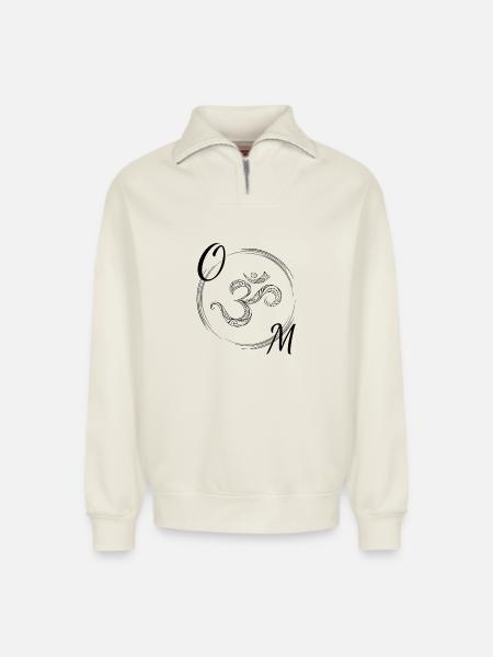 OM - Sweat unisexe décontracté en coton biologique à demi-zip – de SPREAD - blanc cassé