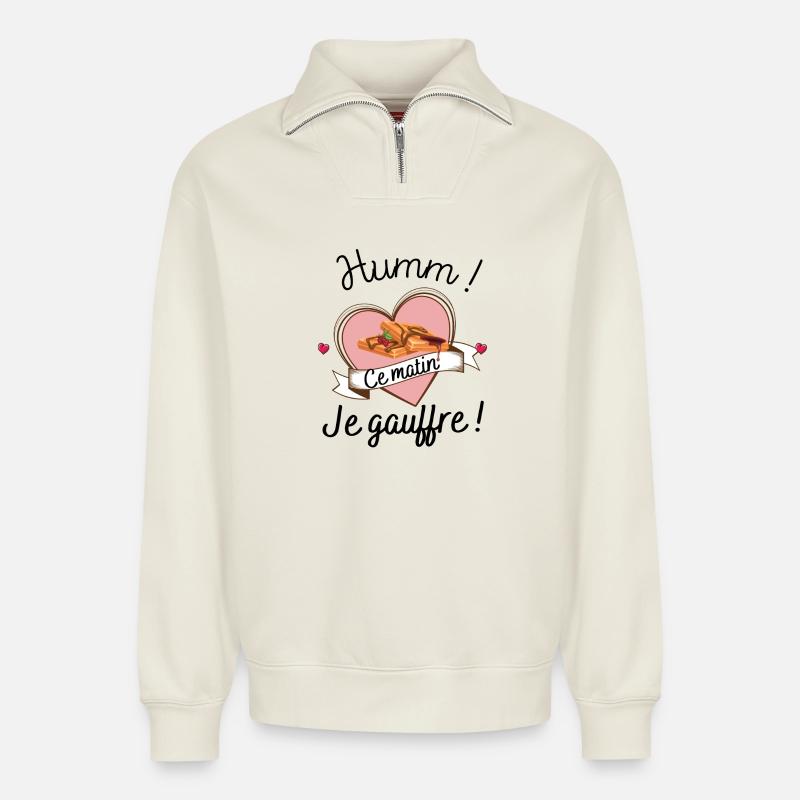 Ich schnaufe heute Morgen. - Relaxed Unisex Organic Half Zip Sweatshirt – von SPREAD - Naturweiß