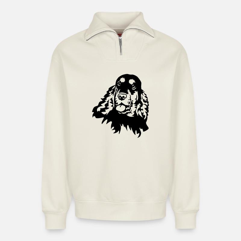 Cocker Spaniel Kopf - Relaxed Unisex Organic Half Zip Sweatshirt – von SPREAD - Naturweiß