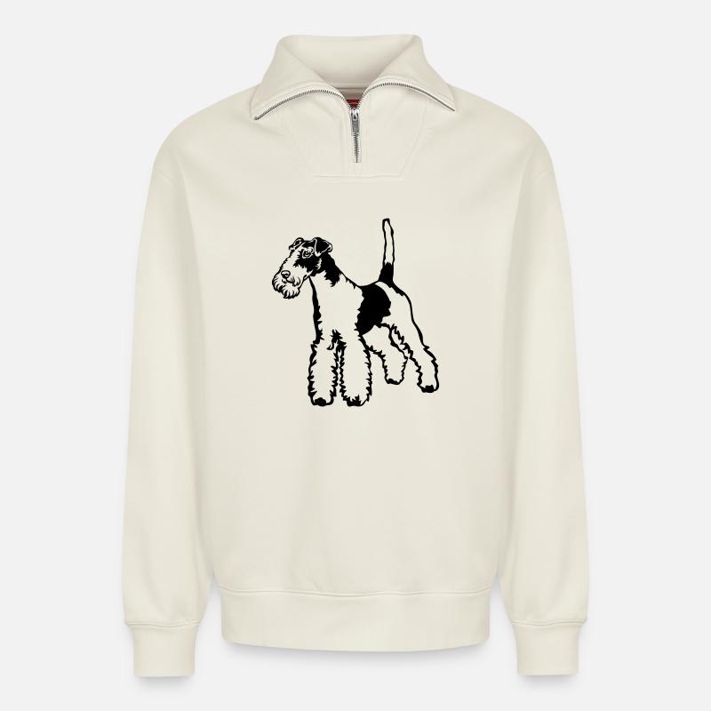 Fox-terrier - Sweat unisexe décontracté en coton biologique à demi-zip – de SPREAD - blanc cassé