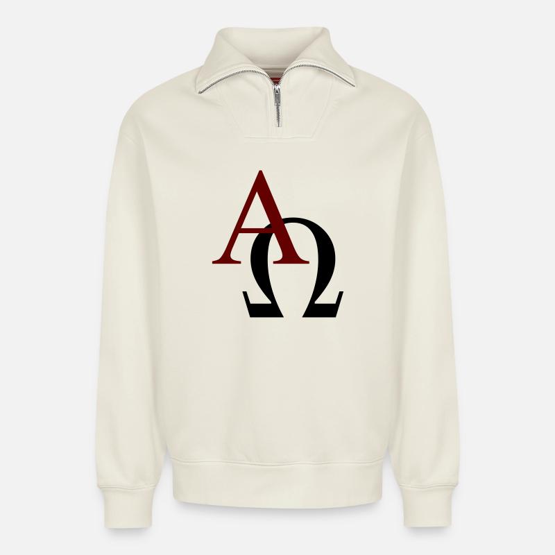 Alpha und Omega - Relaxed Unisex Organic Half Zip Sweatshirt – von SPREAD - Naturweiß
