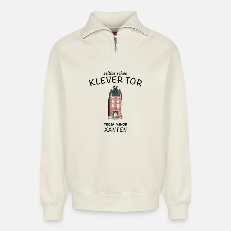 Xanten, Klever Tor,, Allemagne - Sweat unisexe décontracté en coton biologique à demi-zip – de SPREAD - blanc cassé