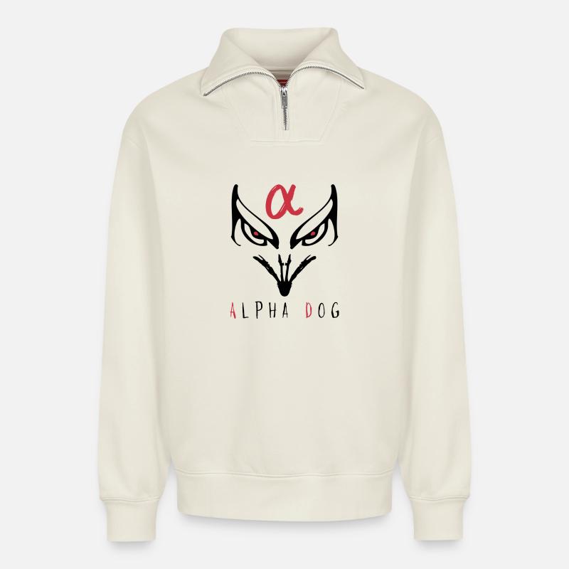 Alpha Night Silhouette - Sweat unisexe décontracté en coton biologique à demi-zip – de SPREAD - blanc cassé