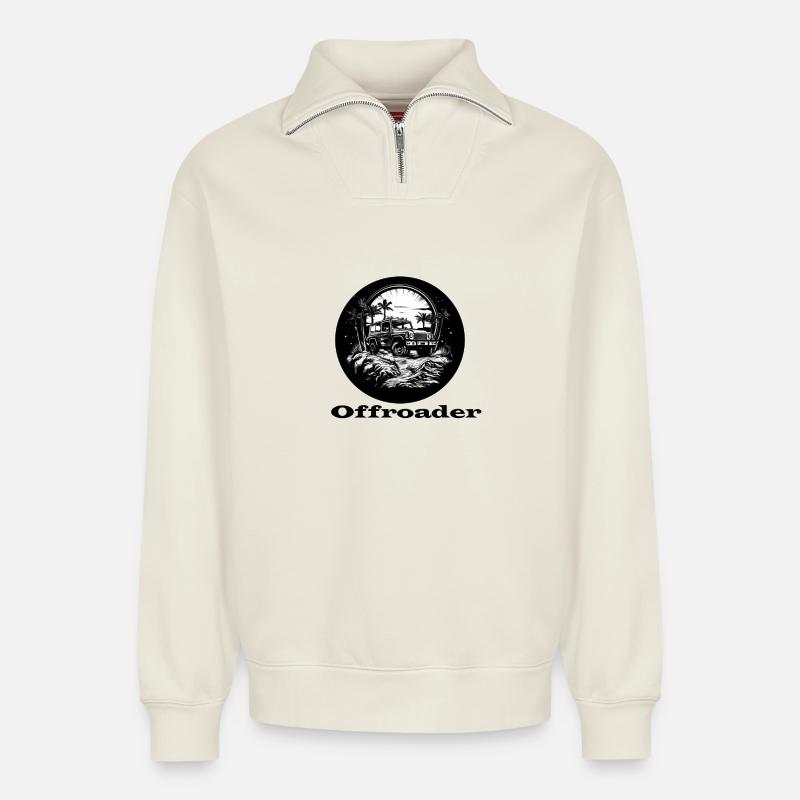 Off-roader - Relaxed Unisex Organic Half Zip Sweatshirt – by SPREAD - off white